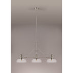 NLK03719 Louis 3 Light Telescopic Pendant With 30cm Flat Round Glass Shade Polished Nickel/Clear