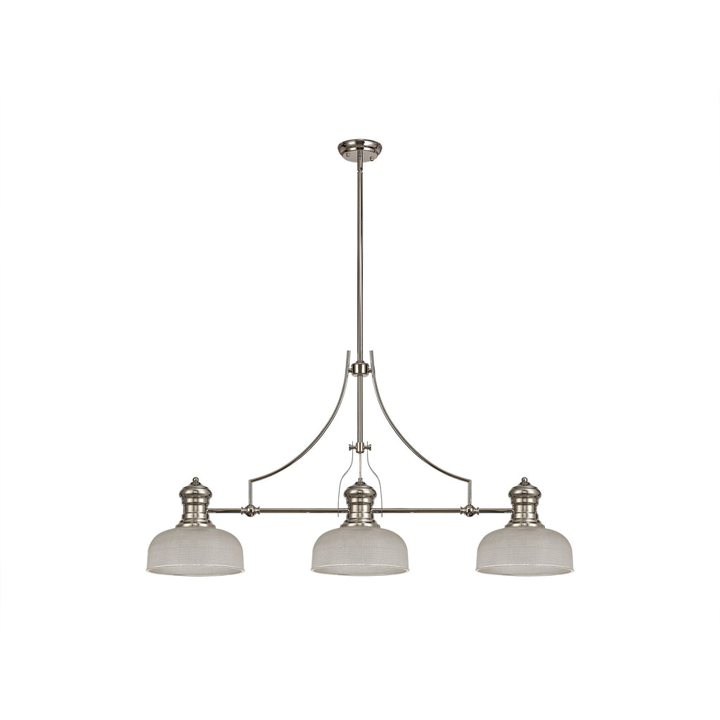 NLK03739 Louis 3 Light Telescopic Pendant With 26.5cm Prismatic Glass Shade Polished Nickel/Clear