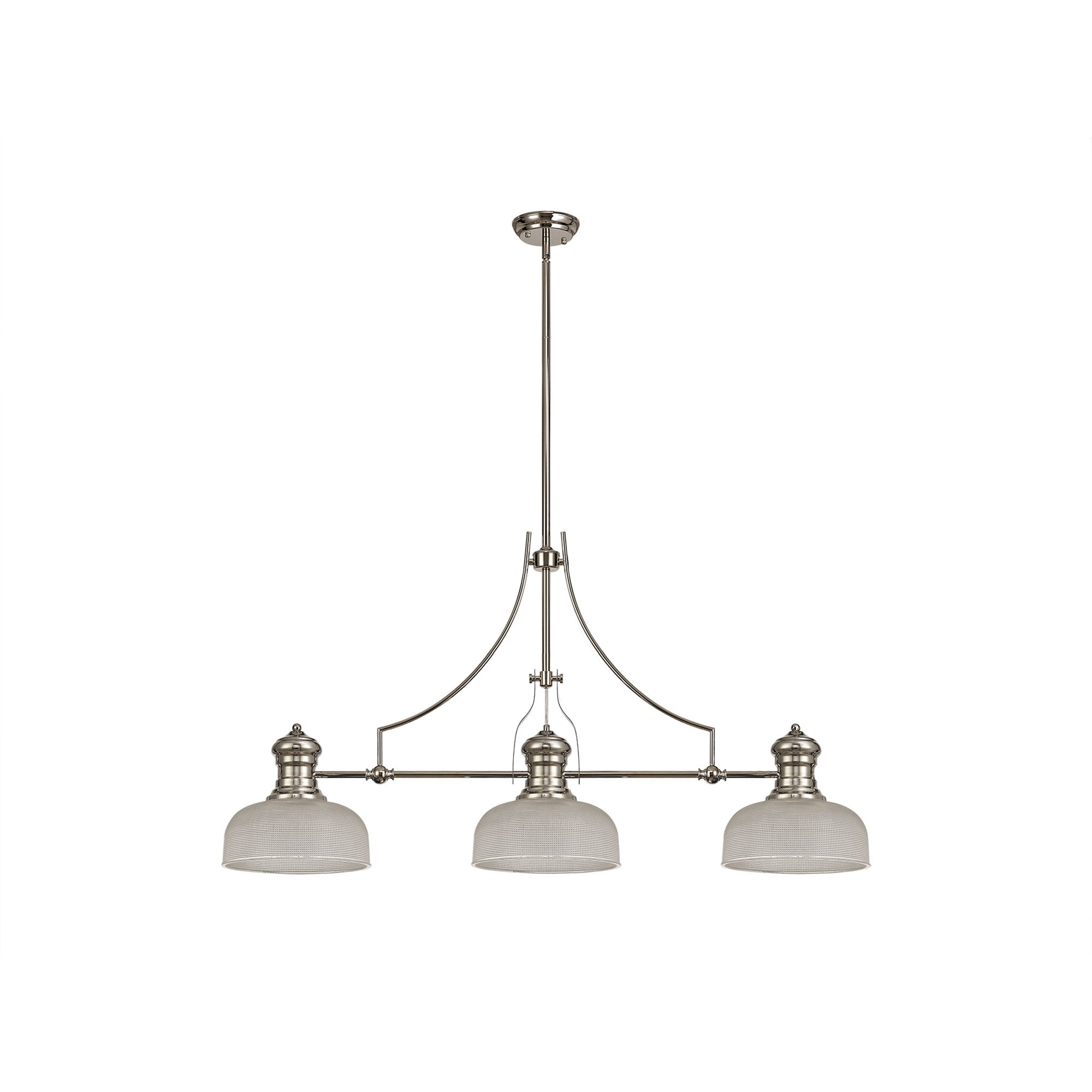 NLK03739 Louis 3 Light Telescopic Pendant With 26.5cm Prismatic Glass Shade Polished Nickel/Clear