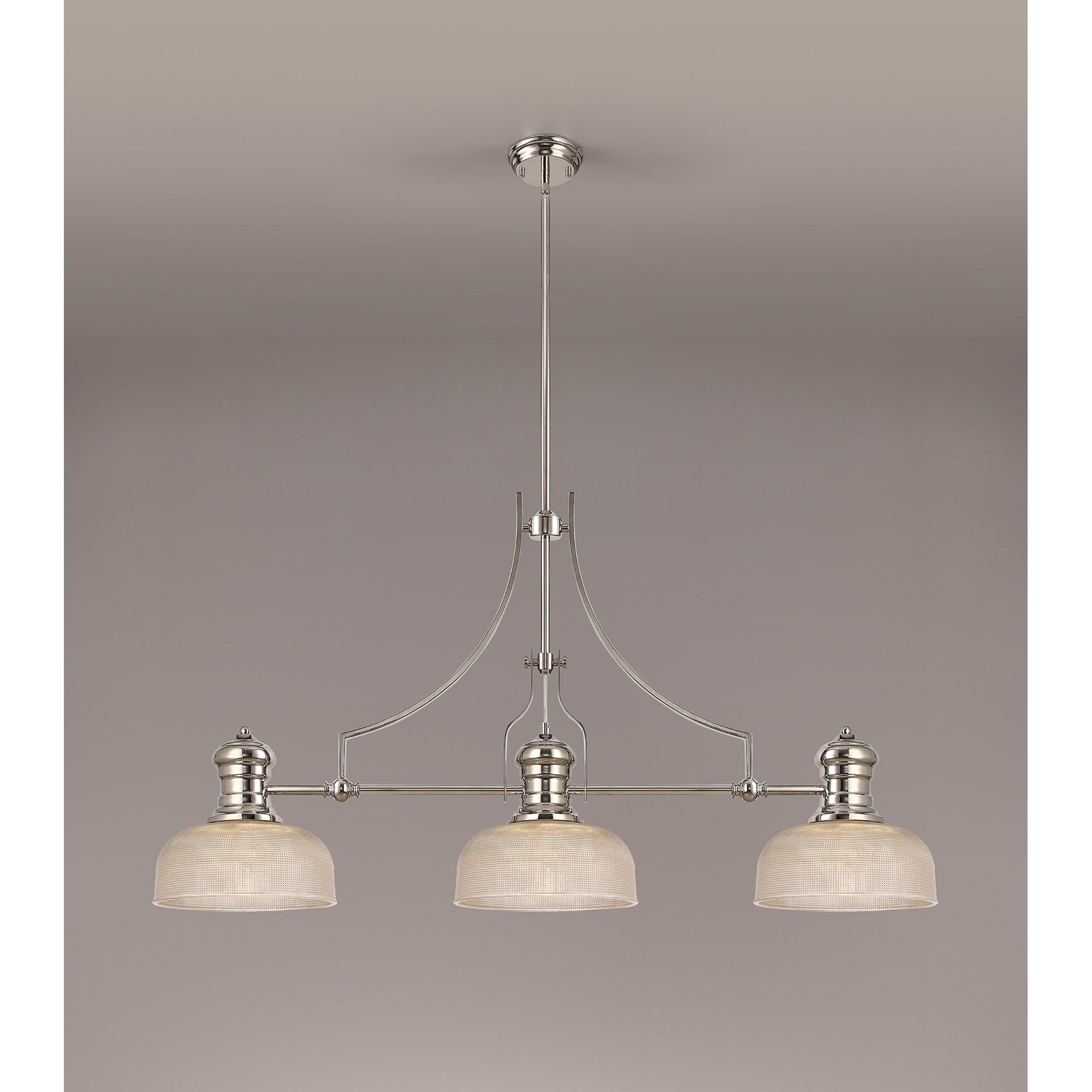 NLK03739 Louis 3 Light Telescopic Pendant With 26.5cm Prismatic Glass Shade Polished Nickel/Clear