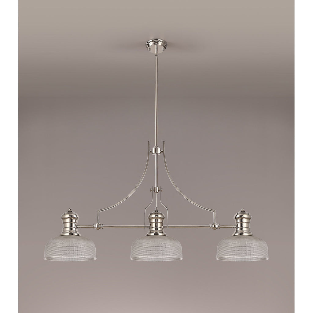 NLK03739 Louis 3 Light Telescopic Pendant With 26.5cm Prismatic Glass Shade Polished Nickel/Clear