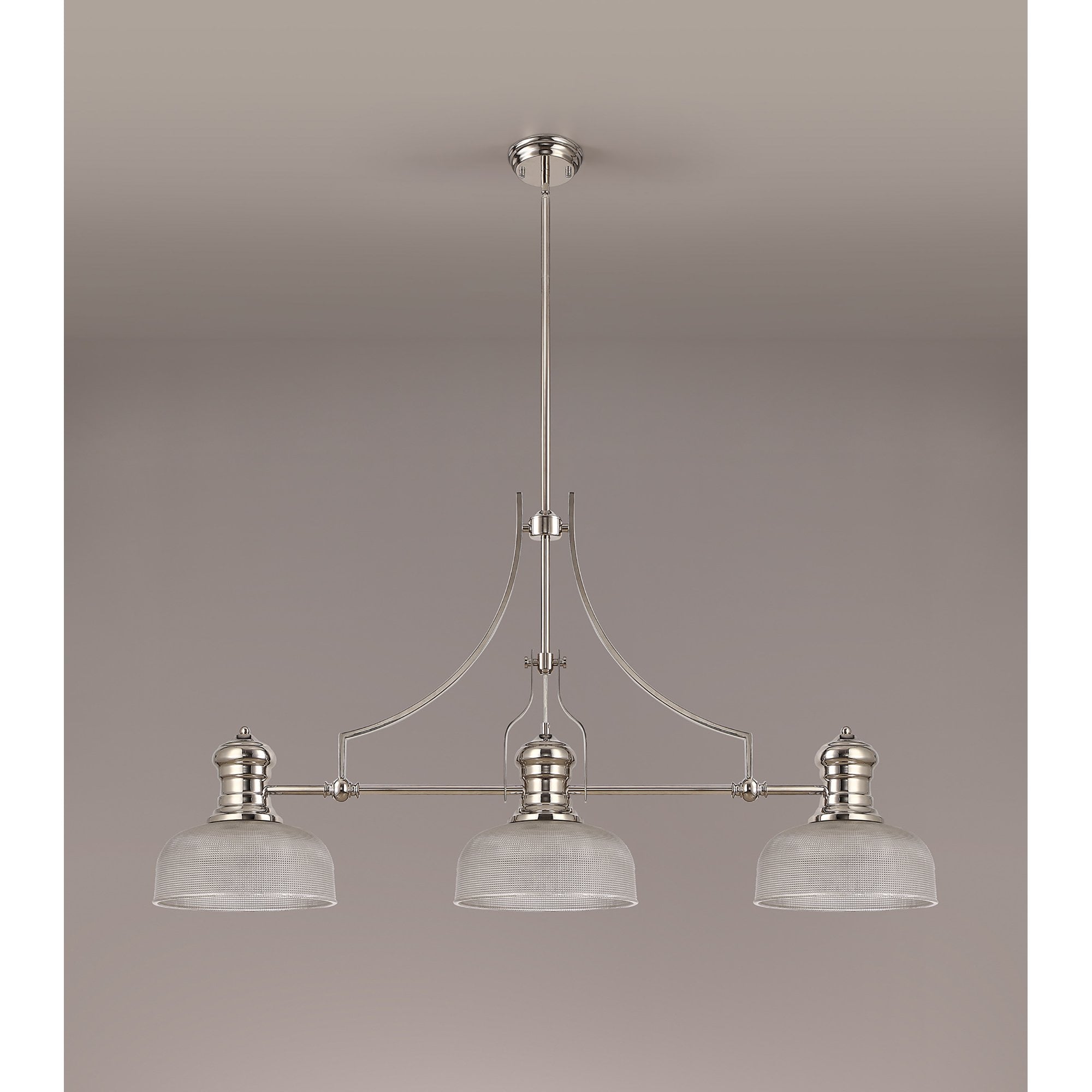 NLK03739 Louis 3 Light Telescopic Pendant With 26.5cm Prismatic Glass Shade Polished Nickel/Clear