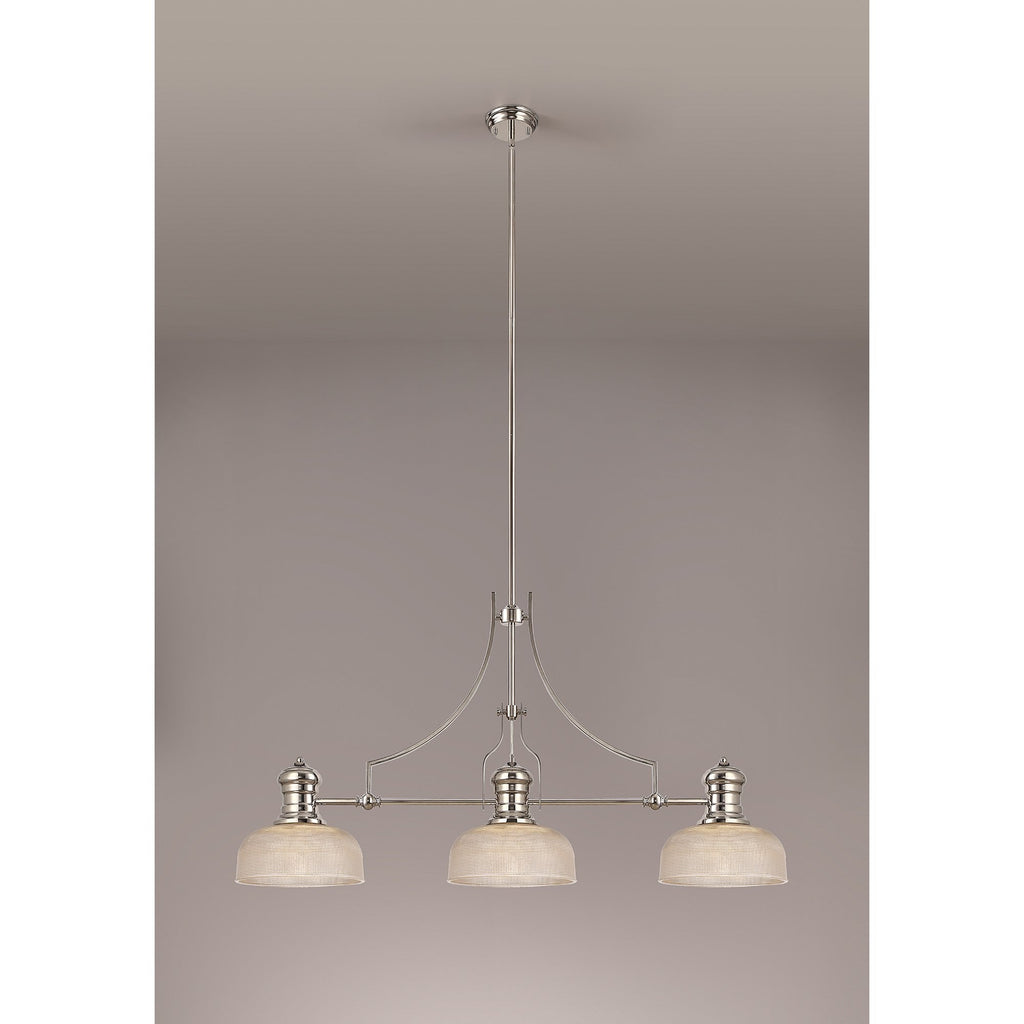 NLK03739 Louis 3 Light Telescopic Pendant With 26.5cm Prismatic Glass Shade Polished Nickel/Clear
