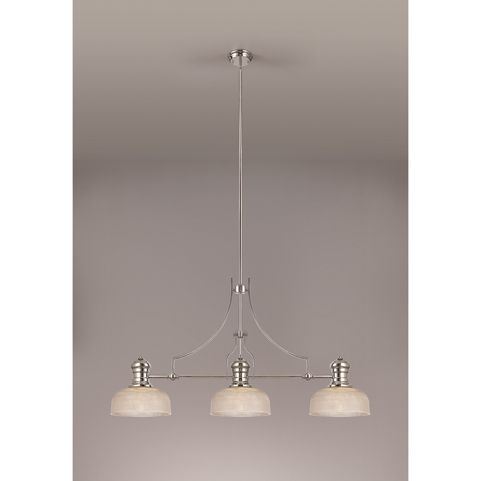 NLK03739 Louis 3 Light Telescopic Pendant With 26.5cm Prismatic Glass Shade Polished Nickel/Clear