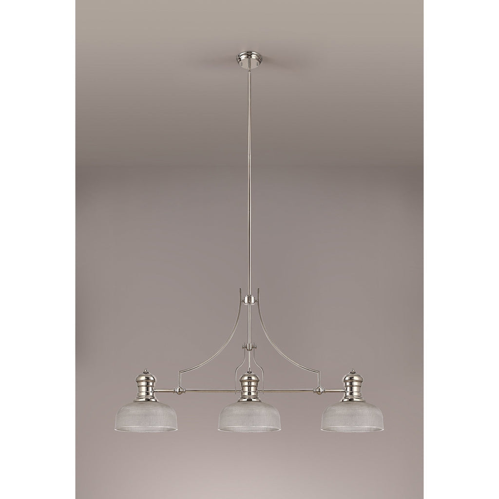NLK03739 Louis 3 Light Telescopic Pendant With 26.5cm Prismatic Glass Shade Polished Nickel/Clear