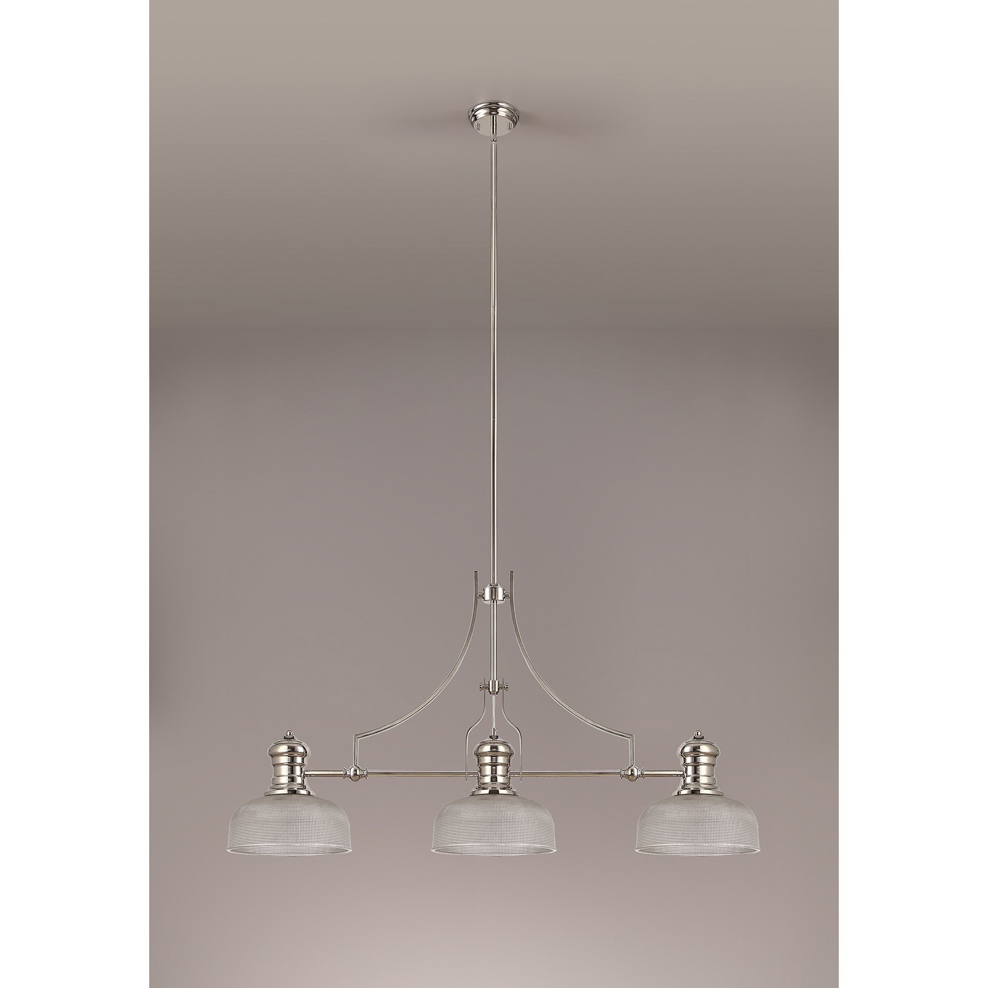 NLK03739 Louis 3 Light Telescopic Pendant With 26.5cm Prismatic Glass Shade Polished Nickel/Clear