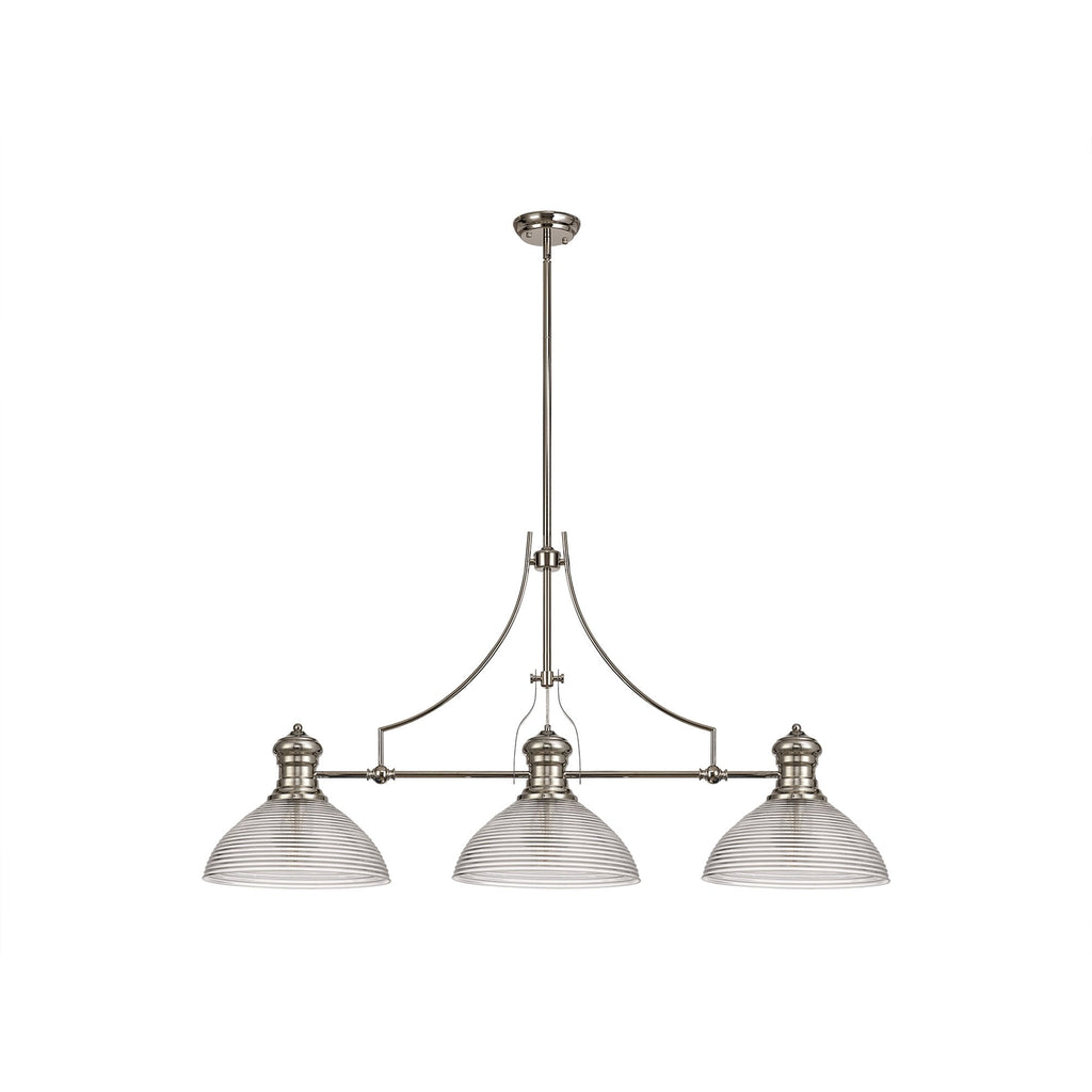 NLK03749 Louis 3 Light Telescopic Pendant With 33.5cm Prismatic Glass Shade Polished Nickel/Clear