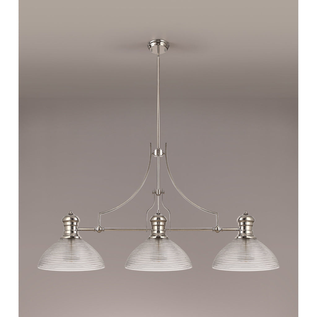 NLK03749 Louis 3 Light Telescopic Pendant With 33.5cm Prismatic Glass Shade Polished Nickel/Clear