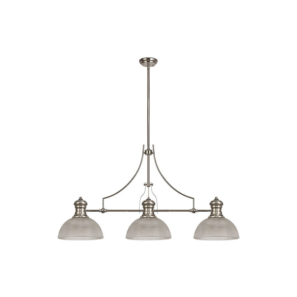 NLK03759 Louis 3 Light Telescopic Pendant With 30cm Prismatic Glass Shade Polished Nickel/Clear