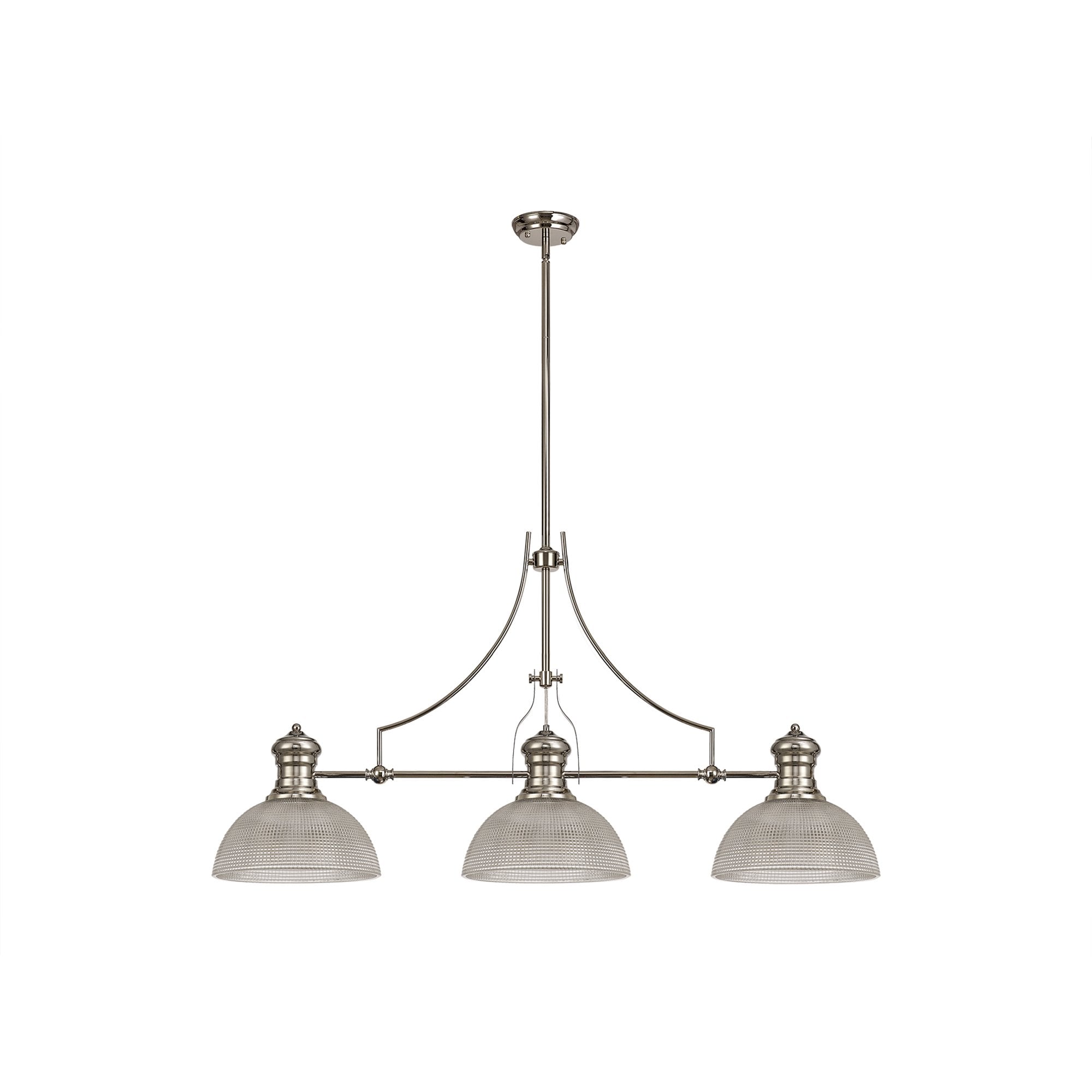 NLK03759 Louis 3 Light Telescopic Pendant With 30cm Prismatic Glass Shade Polished Nickel/Clear