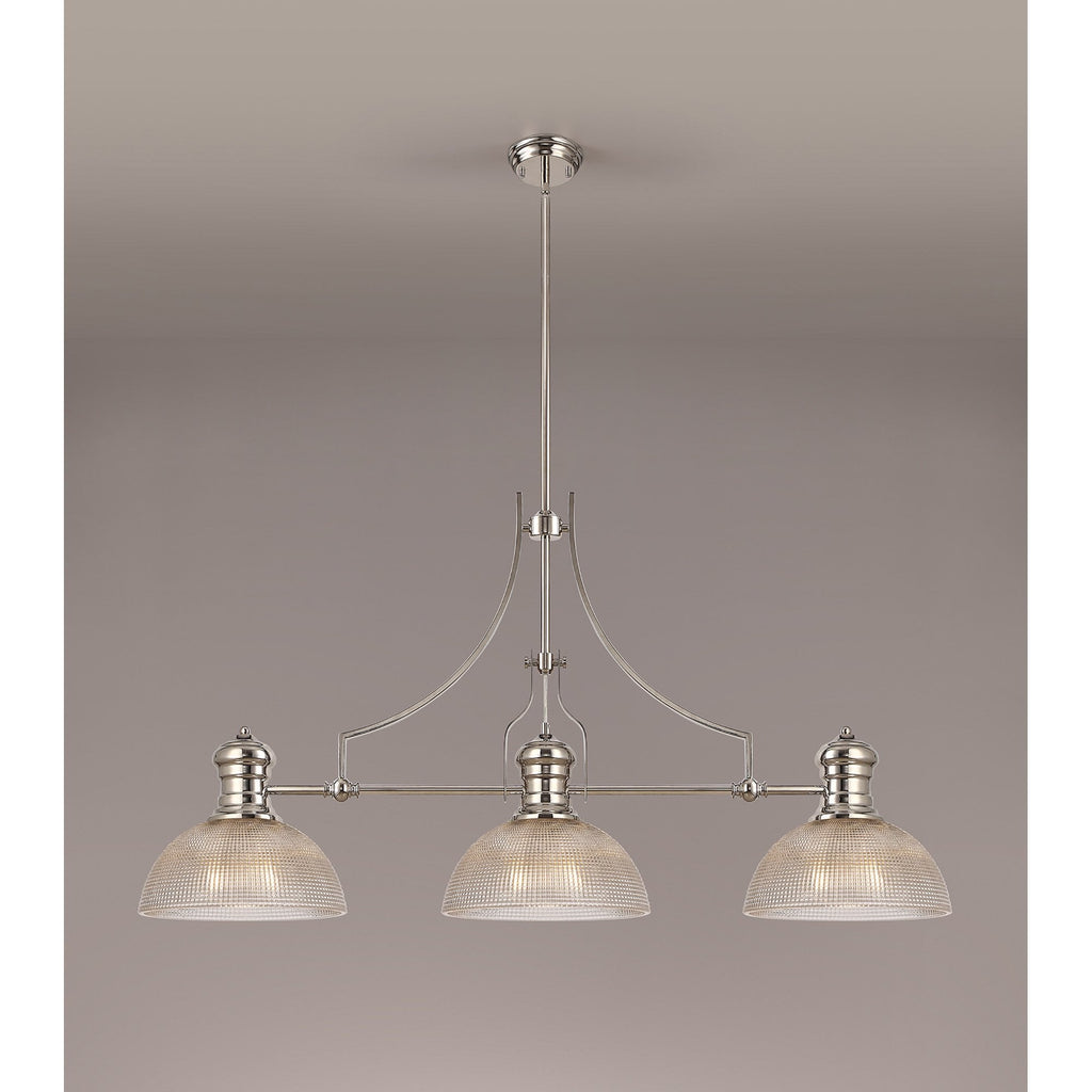 NLK03759 Louis 3 Light Telescopic Pendant With 30cm Prismatic Glass Shade Polished Nickel/Clear