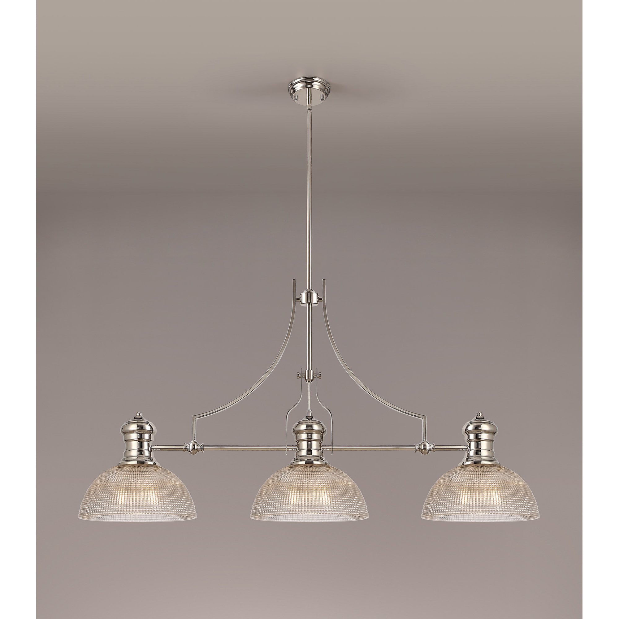 NLK03759 Louis 3 Light Telescopic Pendant With 30cm Prismatic Glass Shade Polished Nickel/Clear