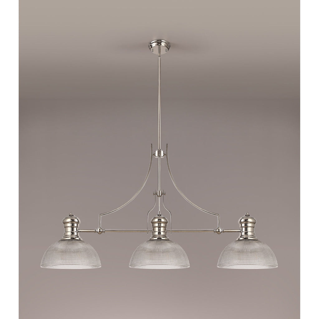 NLK03759 Louis 3 Light Telescopic Pendant With 30cm Prismatic Glass Shade Polished Nickel/Clear