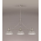 NLK03759 Louis 3 Light Telescopic Pendant With 30cm Prismatic Glass Shade Polished Nickel/Clear