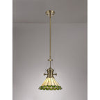NLK04509 Louis/Umbrian 1 Light Telescopic Pendant With 30cm Tiffany Shade Antique Brass/Green/Chrome/Crystal