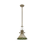 NLK04509 Louis/Umbrian 1 Light Telescopic Pendant With 30cm Tiffany Shade Antique Brass/Green/Chrome/Crystal