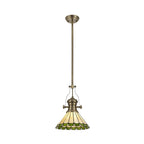 NLK04509 Louis/Umbrian 1 Light Telescopic Pendant With 30cm Tiffany Shade Antique Brass/Green/Chrome/Crystal