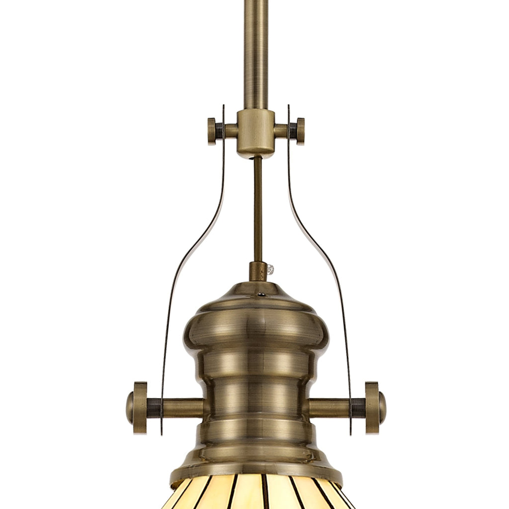 NLK04509 Louis/Umbrian 1 Light Telescopic Pendant With 30cm Tiffany Shade Antique Brass/Green/Chrome/Crystal