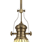 NLK04509 Louis/Umbrian 1 Light Telescopic Pendant With 30cm Tiffany Shade Antique Brass/Green/Chrome/Crystal