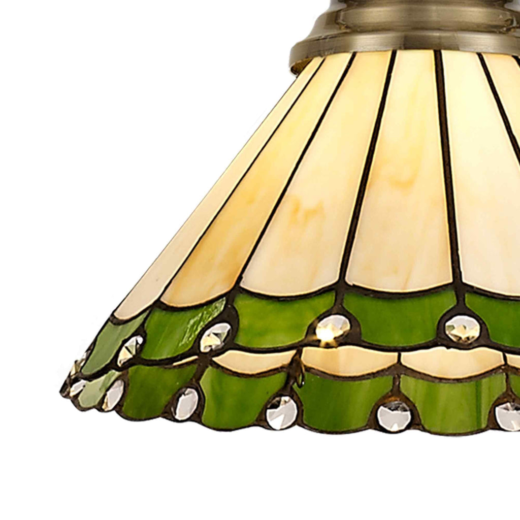 NLK04509 Louis/Umbrian 1 Light Telescopic Pendant With 30cm Tiffany Shade Antique Brass/Green/Chrome/Crystal
