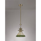 NLK04509 Louis/Umbrian 1 Light Telescopic Pendant With 30cm Tiffany Shade Antique Brass/Green/Chrome/Crystal