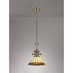 NLK04519 Louis/Umbrian 1 Light Telescopic Pendant With 30cm Tiffany Shade Antique Brass/Amber/Chrome/Crystal