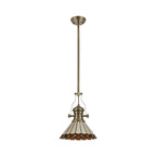 NLK04519 Louis/Umbrian 1 Light Telescopic Pendant With 30cm Tiffany Shade Antique Brass/Amber/Chrome/Crystal
