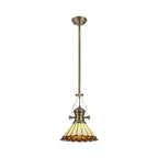 NLK04519 Louis/Umbrian 1 Light Telescopic Pendant With 30cm Tiffany Shade Antique Brass/Amber/Chrome/Crystal