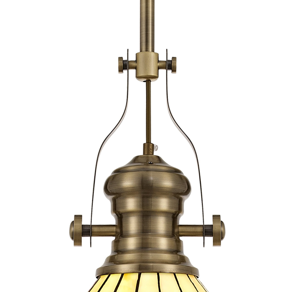 NLK04519 Louis/Umbrian 1 Light Telescopic Pendant With 30cm Tiffany Shade Antique Brass/Amber/Chrome/Crystal