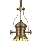 NLK04519 Louis/Umbrian 1 Light Telescopic Pendant With 30cm Tiffany Shade Antique Brass/Amber/Chrome/Crystal