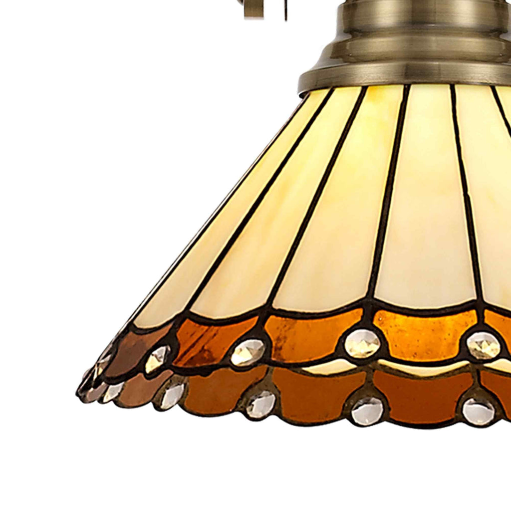 NLK04519 Louis/Umbrian 1 Light Telescopic Pendant With 30cm Tiffany Shade Antique Brass/Amber/Chrome/Crystal
