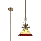 NLK04529 Louis/Umbrian 1 Light Telescopic Pendant With 30cm Tiffany Shade Antique Brass/Red/Chrome/Crystal