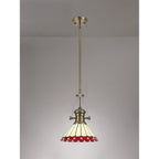 NLK04529 Louis/Umbrian 1 Light Telescopic Pendant With 30cm Tiffany Shade Antique Brass/Red/Chrome/Crystal