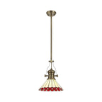 NLK04529 Louis/Umbrian 1 Light Telescopic Pendant With 30cm Tiffany Shade Antique Brass/Red/Chrome/Crystal