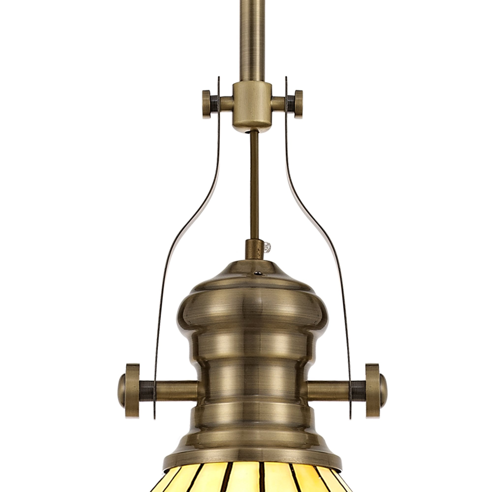 NLK04529 Louis/Umbrian 1 Light Telescopic Pendant With 30cm Tiffany Shade Antique Brass/Red/Chrome/Crystal