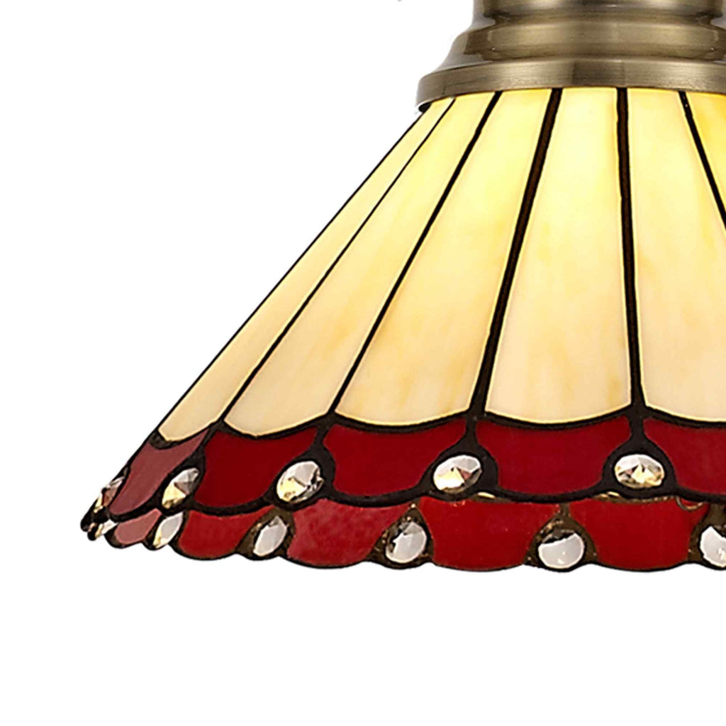 NLK04529 Louis/Umbrian 1 Light Telescopic Pendant With 30cm Tiffany Shade Antique Brass/Red/Chrome/Crystal