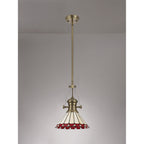 NLK04529 Louis/Umbrian 1 Light Telescopic Pendant With 30cm Tiffany Shade Antique Brass/Red/Chrome/Crystal