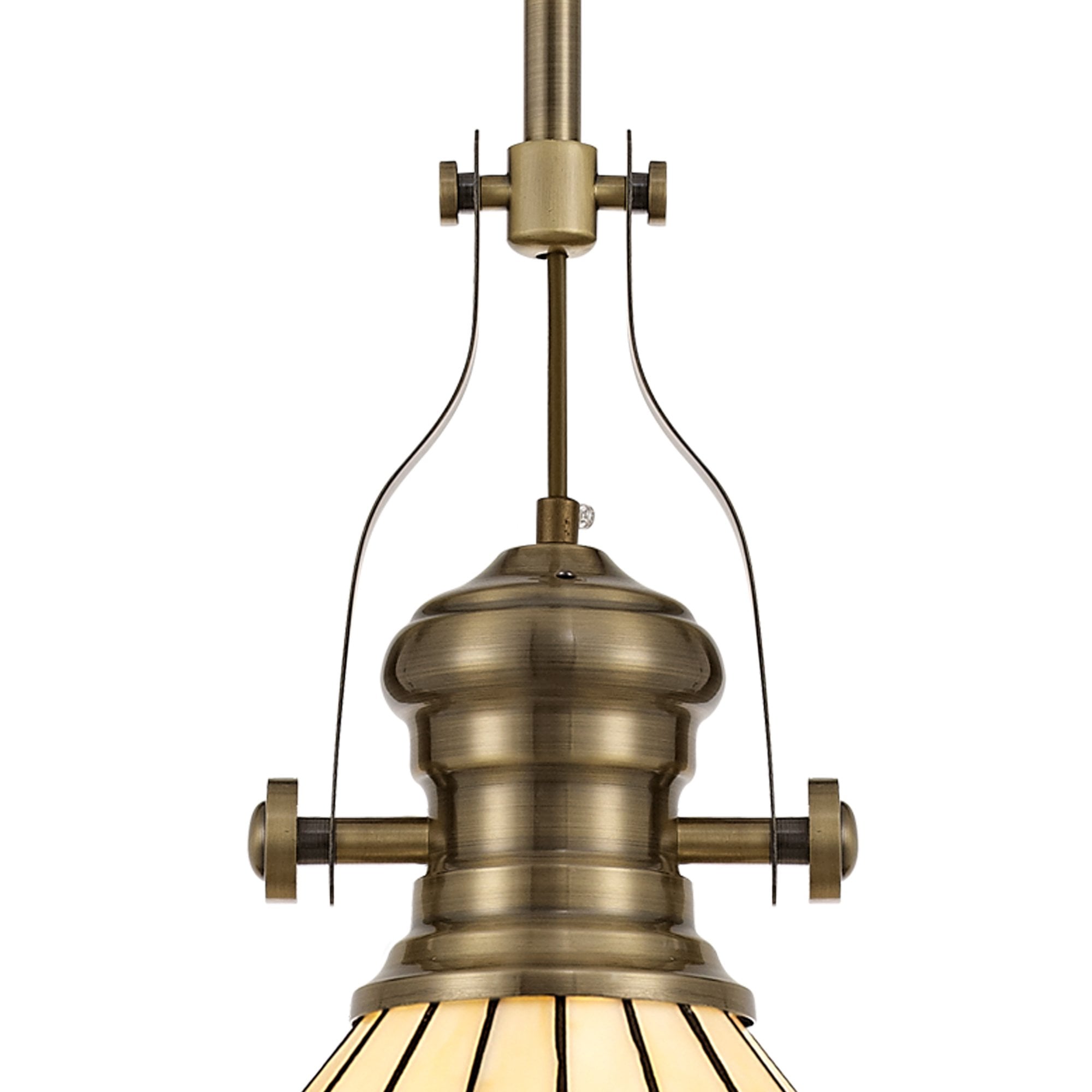 NLK04539 Louis/Umbrian 1 Light Telescopic Pendant With 30cm Tiffany Shade Antique Brass/Blue/Chrome/Crystal