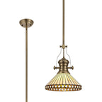 NLK04559 Louis/Tink 1 Light Telescopic Pendant With 30cm Tiffany Shade Antique Brass/Amber/Chrome/Crystal