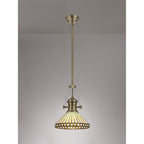 NLK04559 Louis/Tink 1 Light Telescopic Pendant With 30cm Tiffany Shade Antique Brass/Amber/Chrome/Crystal