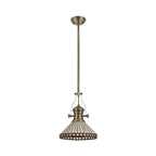 NLK04559 Louis/Tink 1 Light Telescopic Pendant With 30cm Tiffany Shade Antique Brass/Amber/Chrome/Crystal