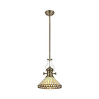 NLK04559 Louis/Tink 1 Light Telescopic Pendant With 30cm Tiffany Shade Antique Brass/Amber/Chrome/Crystal