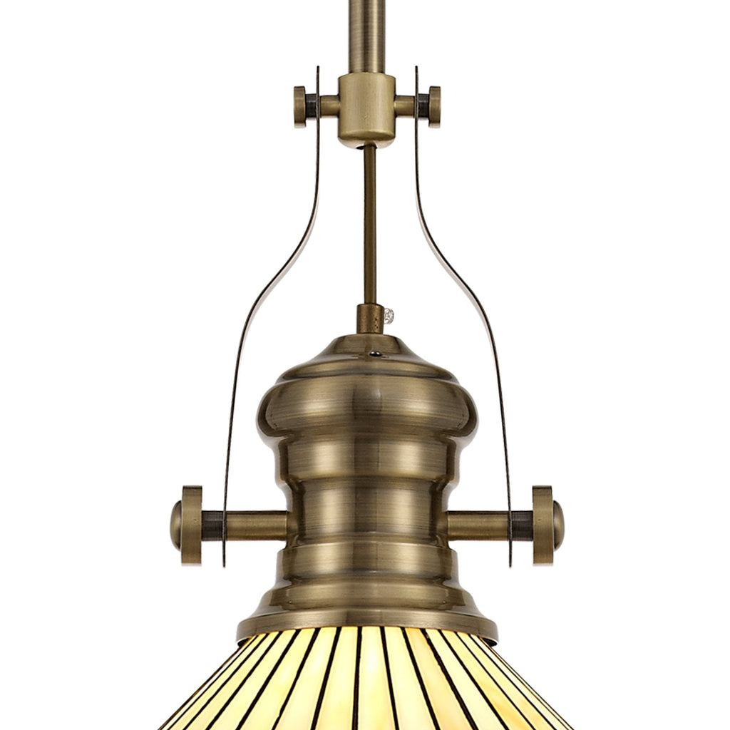 NLK04559 Louis/Tink 1 Light Telescopic Pendant With 30cm Tiffany Shade Antique Brass/Amber/Chrome/Crystal