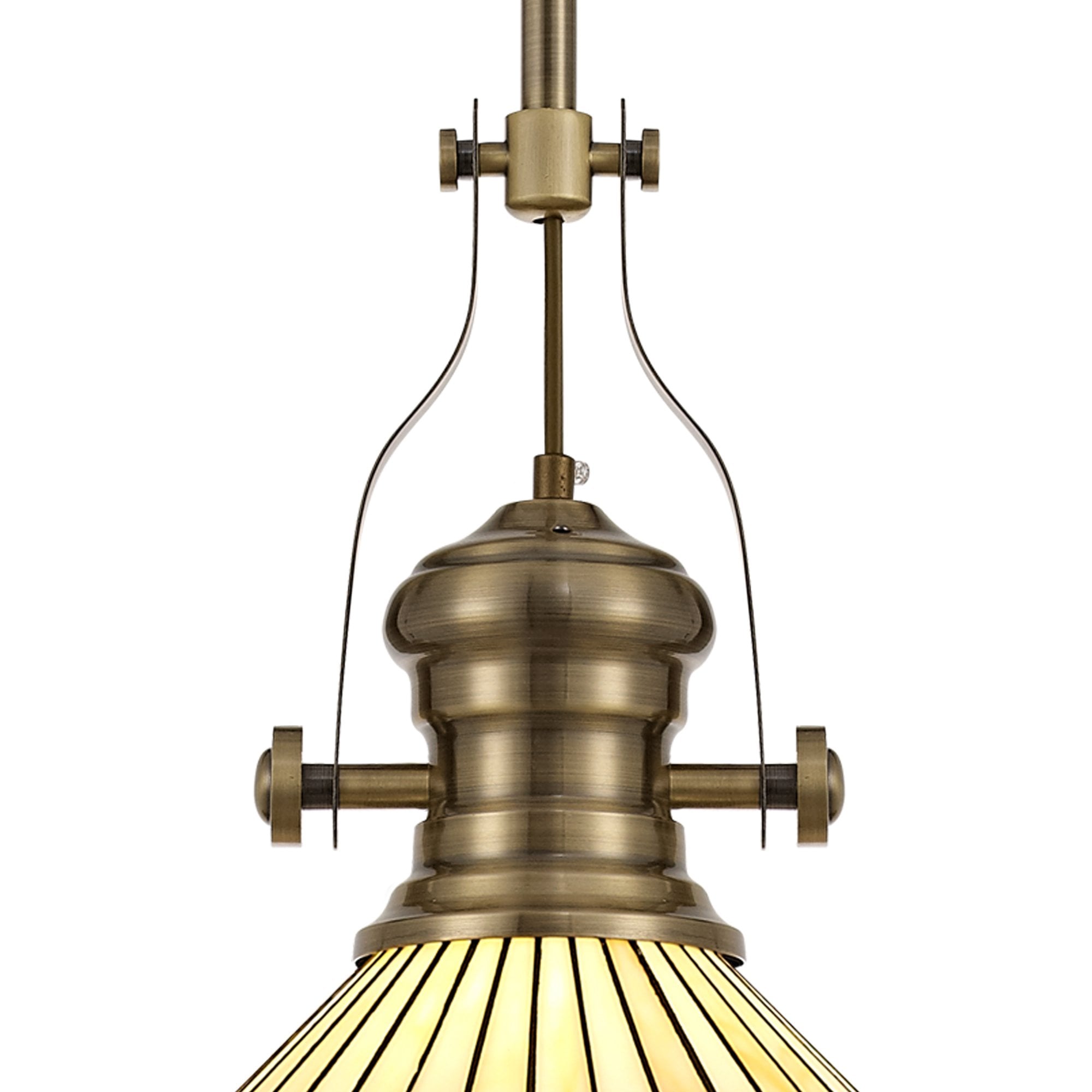NLK04559 Louis/Tink 1 Light Telescopic Pendant With 30cm Tiffany Shade Antique Brass/Amber/Chrome/Crystal