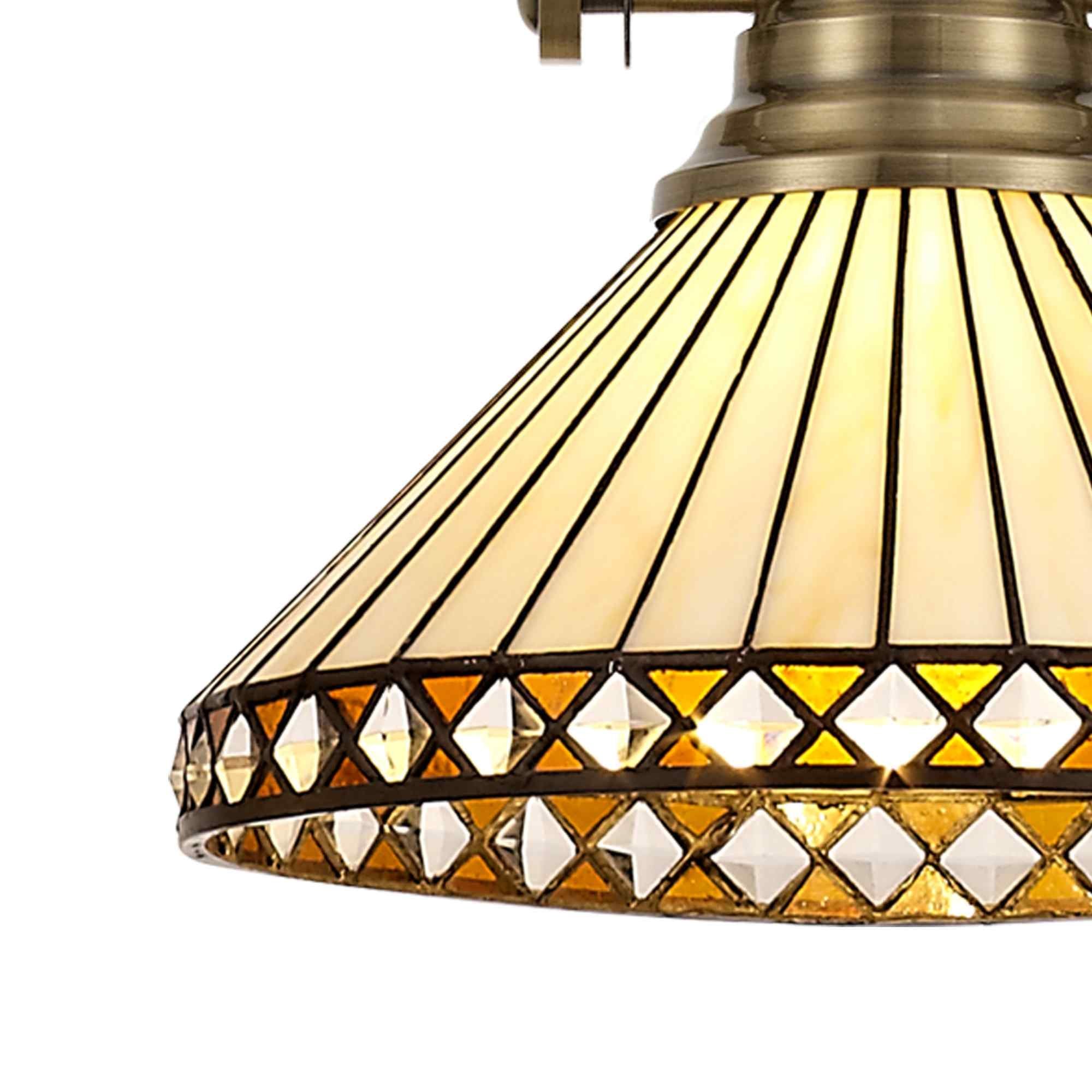 NLK04559 Louis/Tink 1 Light Telescopic Pendant With 30cm Tiffany Shade Antique Brass/Amber/Chrome/Crystal