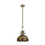 NLK04569 Louis/Heidi 1 Light Telescopic Pendant With 30cm Tiffany Shade Antique Brass/Blue/Orange/Crystal