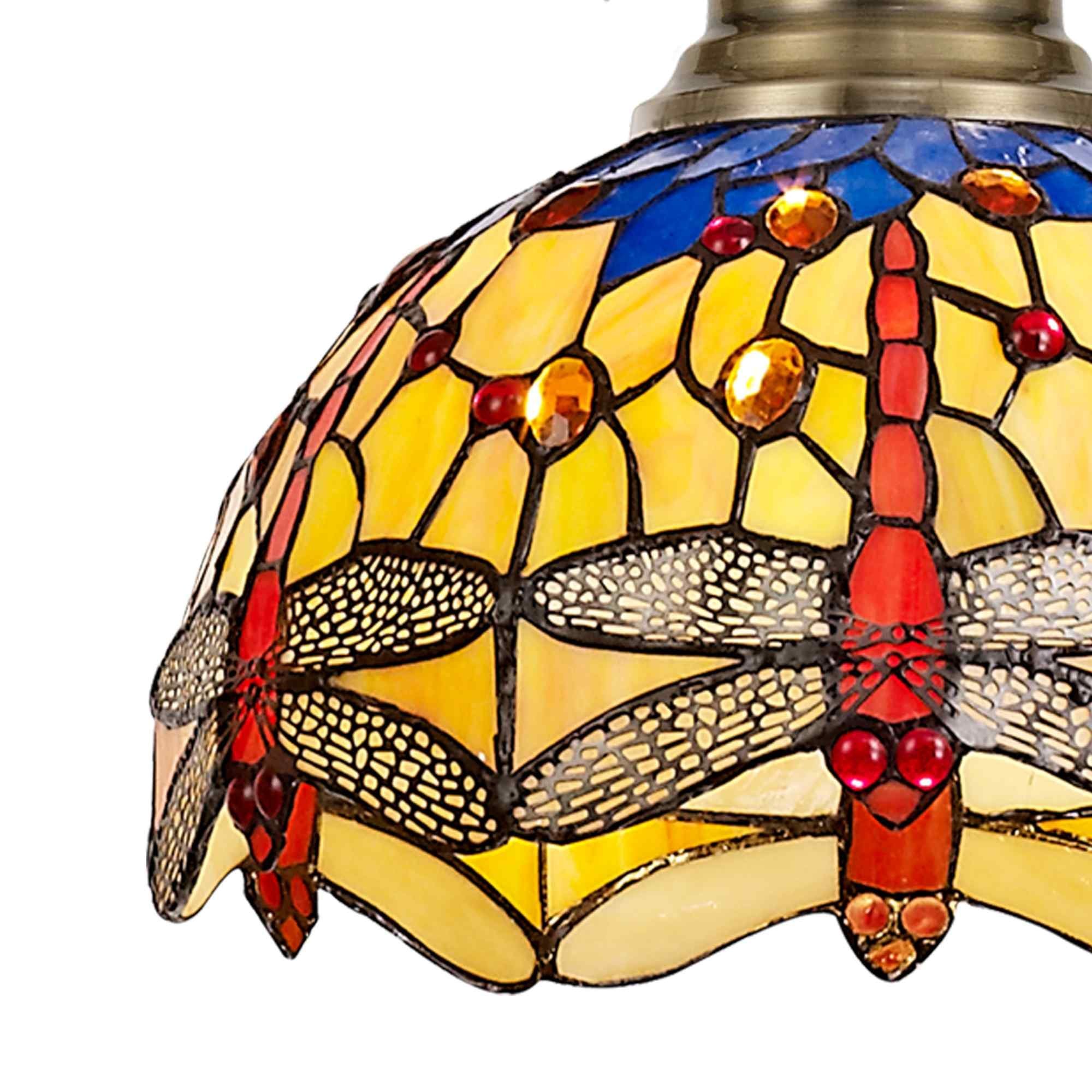 NLK04569 Louis/Heidi 1 Light Telescopic Pendant With 30cm Tiffany Shade Antique Brass/Blue/Orange/Crystal