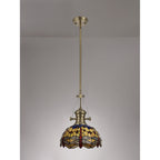 NLK04569 Louis/Heidi 1 Light Telescopic Pendant With 30cm Tiffany Shade Antique Brass/Blue/Orange/Crystal