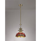 NLK04579 Louis/Heidi 1 Light Telescopic Pendant With 30cm Tiffany Shade Antique Brass/Purple/Pink/Crystal