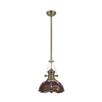 NLK04579 Louis/Heidi 1 Light Telescopic Pendant With 30cm Tiffany Shade Antique Brass/Purple/Pink/Crystal